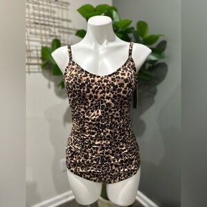 NEW Aqua Green Shirred Side Leopard one piece swimwear Large